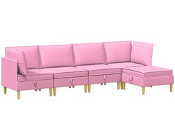 vidaXL - Modulaire - bankset - met - opslag - 5 - st - Roze - Stof