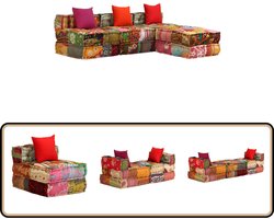 vidaXL Modulaire Patchwork Poef 3-Zits Stof Modulaire Bank - Multifunctionele Bank - Patchwork Bank - Lounge Bank - Slaapbank
