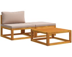 vidaXL - Modulaire - sofaset - met - kussens - 3 - st - 2-zits - Massief - Acacia - Hout