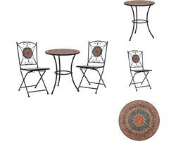 vidaXL Mozaïek Bistroset - Mozaïek Bistrosets - Stoel - Stoelen - 3-delige Bistroset mozaïek keramische tegel oranje en grijs