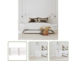 vidaXL Nachtkast - Nachtkastjes - Nachtkastje met 1 lade wit 2 st - Meubilair - Slaapkamermeubilair - Houten Meubilair