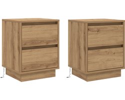 vidaXL - Nachtkastje - 2 - pcs - Artisan - Eiken - 39 - x - 34,5 - x - 50 - cm - Bewerkt - hout