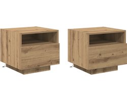 vidaXL - Nachtkastje - 2 - pcs - Artisan - Eiken - 40 - x - 39 - x - 37 - cm - Bewerkt - hout