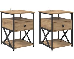 vidaXL - Nachtkastje - 2 - pcs - Artisan - Eiken - 40 - x - 42 - x - 55 - cm - Bewerkt - hout