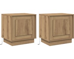 vidaXL - Nachtkastje - 2 - pcs - Artisan - Eiken - 44 - x - 34,5 - x - 45 - cm - Bewerkt - hout