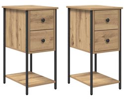 vidaXL - Nachtkastje - 2 - pcs - artisanaal - eikenkleurig - 32 - x - 42 - x - 70 - cm