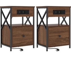 vidaXL - Nachtkastje - 2 - pcs - Bruin - Eiken - 40 - x - 31 - x - 60 - cm - Bewerkt - hout