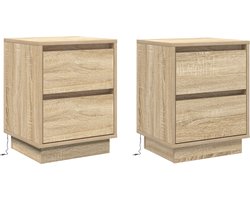 vidaXL - Nachtkastje - 2 - pcs - Sonoma - Eik - 39 - x - 34,5 - x - 50 - cm - Bewerkt - hout