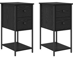 vidaXL - Nachtkastje - 2 - pcs - Zwart - eiken - 32 - x - 42 - x - 70 - cm - Bewerkt - hout