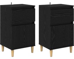 vidaXL - Nachtkastje - 2 - pcs - Zwart - Eiken - 40 - x - 35 - x - 70 - cm - Bewerkt - hout