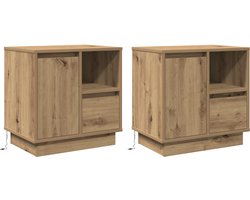 vidaXL - Nachtkastje - 2 - st - Artisan - Eiken - 50 - x - 34,5 - x - 50 - cm. - Bewerkt - hout