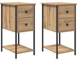 vidaXL - Nachtkastje - 2 - st - artisanaal - eikenkleurig - 32 - x - 42 - x - 70 - cm
