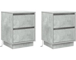vidaXL - Nachtkastje - 2 - st - Beton - Grijs - 39 - x - 34,5 - x - 50 - cm - Bewerkt - hout