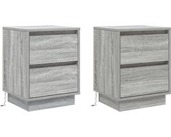 vidaXL - Nachtkastje - 2 - st - Grijs - 39 - x - 34,5 - x - 50 - cm - Bewerkt - hout