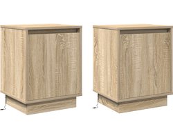 vidaXL - Nachtkastje - 2 - st - Sonoma - Eik - 39 - x - 34,5 - x - 50 - cm - Bewerkt - hout
