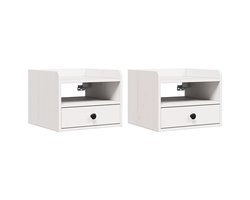 vidaXL - Nachtkastje - 2 - st - Wit - 38 - x - 36 - x - 29,5 - cm - Massief - grenenhout