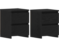 vidaXL - Nachtkastje - 2 - st - Zwart - Eiken - 30 - x - 30 - x - 40 - cm - Bewerkt - hout