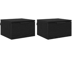 vidaXL - Nachtkastje - 2 - st - Zwart - Eiken - 34 - x - 30 - x - 20 - cm - Bewerkt - hout