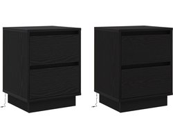vidaXL - Nachtkastje - 2 - st - Zwart - Eiken - 39 - x - 34,5 - x - 50 - cm - Bewerkt - hout