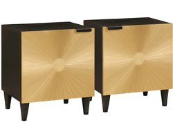 vidaXL - Nachtkastje - 2 - st - Zwart - en - Goud - 40 - x - 33 - x - 46 - cm - Bewerkt - hout