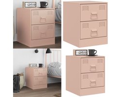 vidaXL Nachtkastje 34,5x39x44 cm staal roze - Nachtkastje - Nachtkastjes - Nacht Kastje - Kastje