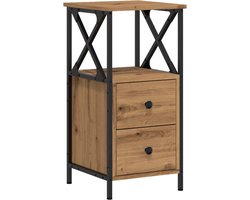 vidaXL - Nachtkastje - 34x35,5x70 - cm - bewerkt - hout - artisanaal - eikenkleurig