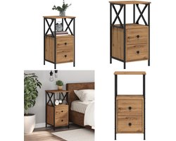 vidaXL Nachtkastje 34x35,5x70 cm bewerkt hout artisanaal eikenkleurig - Nachtkastje - Nachtkastjes - Bijzettafel - Wandkastje