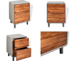 vidaXL Nachtkastje 40x30x50 cm beton en acaciahout - Nachtkast - Nachtkasten - Nachtkastje - Nachtkastjes