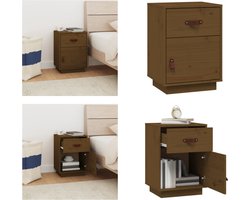 vidaXL - Nachtkastje - 40x34x55 - cm - massief - grenenhout - honingbruin