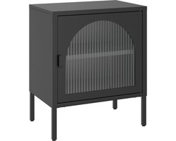 vidaXL - Nachtkastje - 50x35x60 - cm - glas - en - staal - zwart