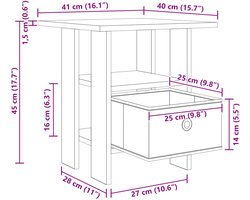 vidaXL - Nachtkastje - Beton - Grijs - 41 - x - 40 - x - 45 - cm - Bewerkt - hout