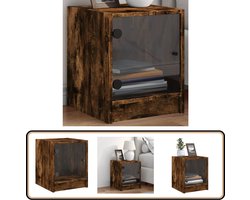 vidaXL Nachtkastje - Glazen Deur - Gerookt Eiken - 35x37x42 cm Nachtkaste - Kastje - Bijzettafels - Meubilair - Houten Meubel