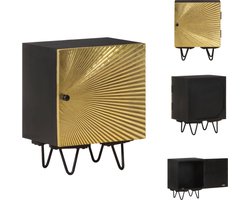 vidaXL Nachtkastje - Massief Mangohout - 40x30x50 cm - Met Messing Deur - Kast