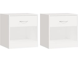 vidaXL - Nachtkastje - met - 1 - lade - wit - 2 - st