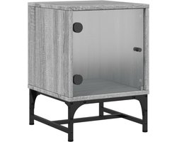 vidaXL - Nachtkastje - met - glazen - deur - 35x37x50 - cm - grijs - sonoma - eikenkleur