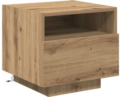 vidaXL - Nachtkastje - met - lade - Artisan - Eiken - 40 - x - 39 - x - 37 - cm - Bewerkt - hout