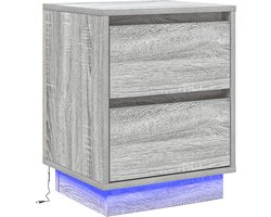 vidaXL - Nachtkastje - met - lade - Grijs - 39 - x - 34,5 - x - 50 - cm - Bewerkt - hout
