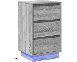 vidaXL - Nachtkastje - met - lade - Grijs - 39 - x - 34,5 - x - 65 - cm - Bewerkt - hout