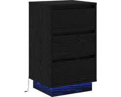 vidaXL - Nachtkastje - met - lade - Zwart - Eiken - 39 - x - 34,5 - x - 65 - cm - Bewerkt - hout