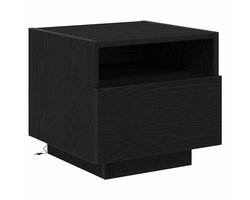 vidaXL - Nachtkastje - met - lade - Zwart - Eiken - 40 - x - 39 - x - 37 - cm - Bewerkt - hout