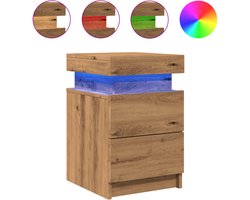 vidaXL - Nachtkastje - met - LED - 35x39x55 - cm - bewerkt - hout - artisanaal - eiken