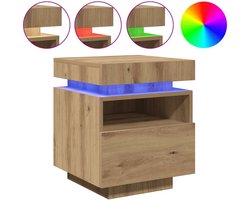 vidaXL - Nachtkastje - met - LED-verlichting - 40x39x48,5 - cm - artisanaal - eiken