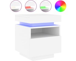 vidaXL - Nachtkastje - met - LED-verlichting - 40x39x48,5 - cm - wit