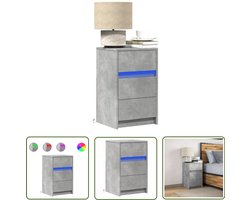 vidaXL Nachtkastje met LED-verlichting bewerkt hout betongrijs - Dynammometer Sleutel - Sleutelset - Gereedschap - Drapers Tools - Klikmechanisme