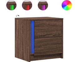 vidaXL - Nachtkastje - met - LED-verlichting - bewerkt - hout - bruin - eikenkleur