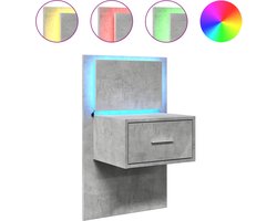 vidaXL Nachtkastje met LED's - Betongrijs Nachthastje - Wandlamp - Led Lamp - Slaapkamer Meubilair - Houten Nachttafel