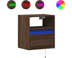 vidaXL - Nachtkastje - met - LED's - wandgemonteerd - bruin - eikenkleur