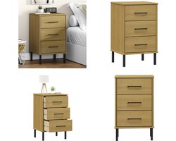 vidaXL Nachtkastje met metalen poten OSLO massief grenenhout bruin - Nachtkastje - Nachtkastjes - Nacht Kastje - Nacht Kastjes