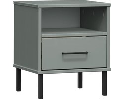 vidaXL - Nachtkastje - met - metalen - poten - OSLO - massief - grenenhout - grijs