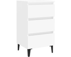 vidaXL Nachtkastje - Metalen poten - Wit - 40x35x69 cm Nachtkastje - Industrial Style - Houten Kast - Witte Kast - Slaapkamer Meubilair